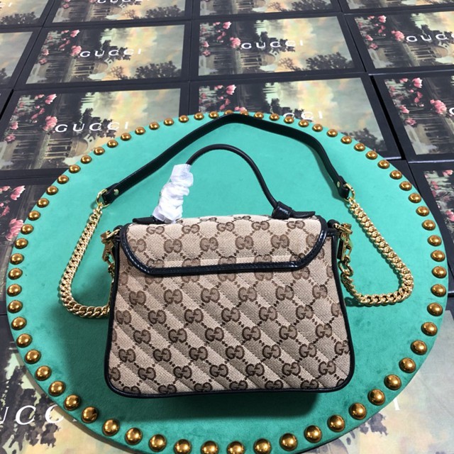 Gucci經典款女包 583571 Gucci古馳肩背女包 GG Marmont迷你雙G印花帆布 黑色滾邊拼皮 Gucci手提包  gqy2970
